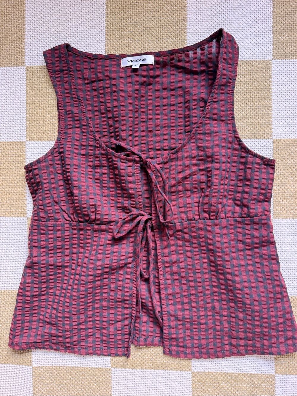 Vigoss Red and Gray Striped Tie-Front Tank Top